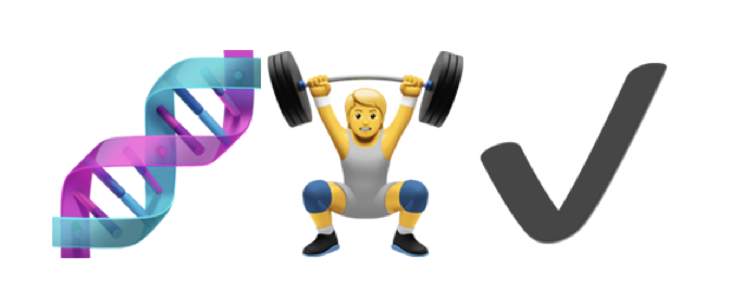 The Genomic Benchmarks logo: a DNA helix, a weightlifter, a tick.